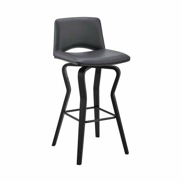Armen Living 30 in. Gerty Swivel Grey Faux Leather & Black Wood Bar Stool LCGYBABLGR30